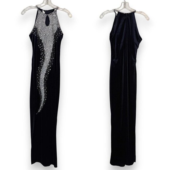 Velvet Formal Gown Dress Sequin Beaded Blue Special Occasion Cheongsam Small - Picture 9 of 9